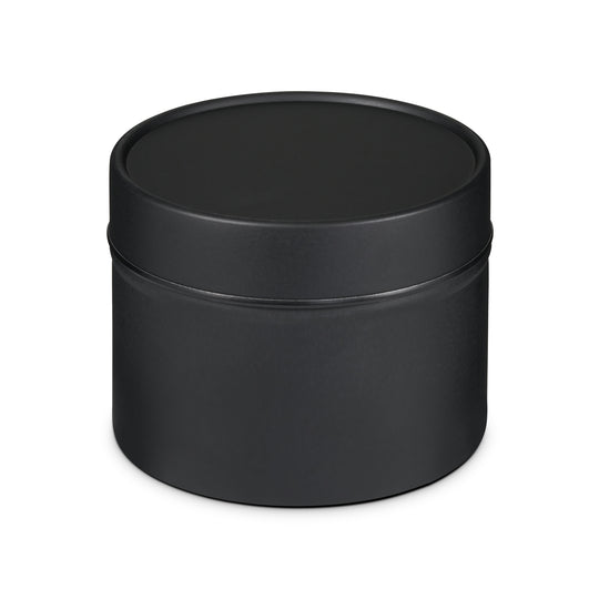 Black tin T0776 with a seamless design and solid lid. 