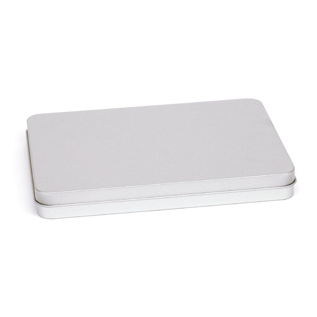Silver Rectangular Hinged Stationery Tins T4005 - Tinware Direct